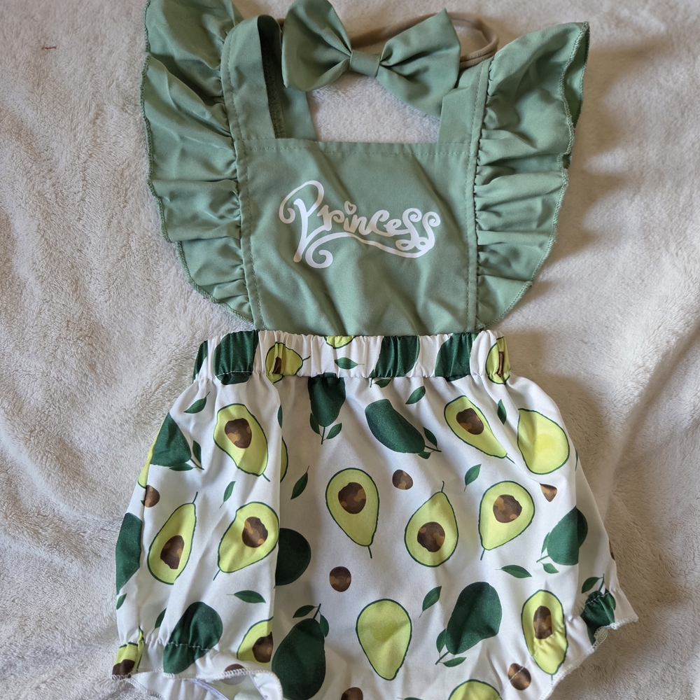 Green and White Avocado Print Baby Romper